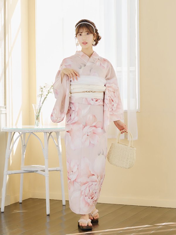 画像7: 【即日発送】くすみピンクスウィート牡丹浴衣【浴衣３点セット 浴衣/帯/下駄】[YMT] (7)