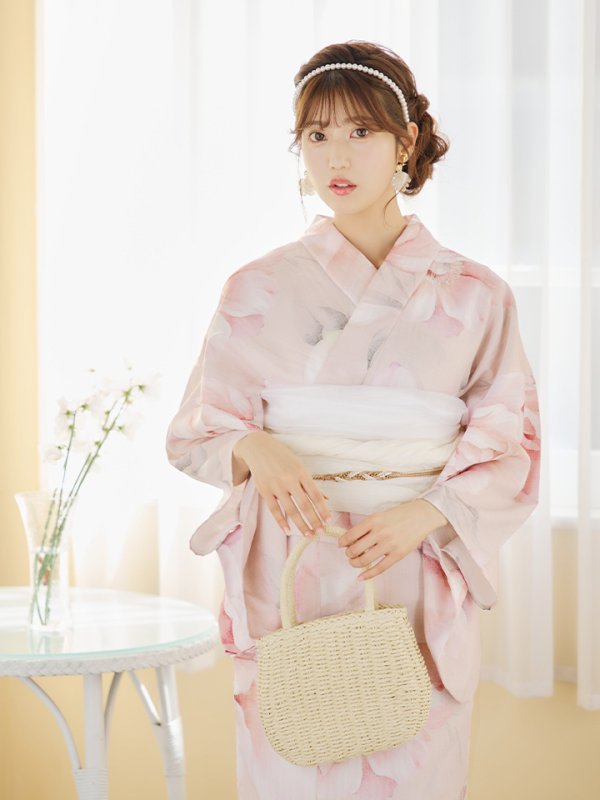 画像8: 【即日発送】くすみピンクスウィート牡丹浴衣【浴衣３点セット 浴衣/帯/下駄】[YMT] (8)