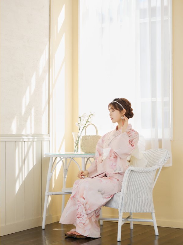 画像9: 【即日発送】くすみピンクスウィート牡丹浴衣【浴衣３点セット 浴衣/帯/下駄】[YMT] (9)