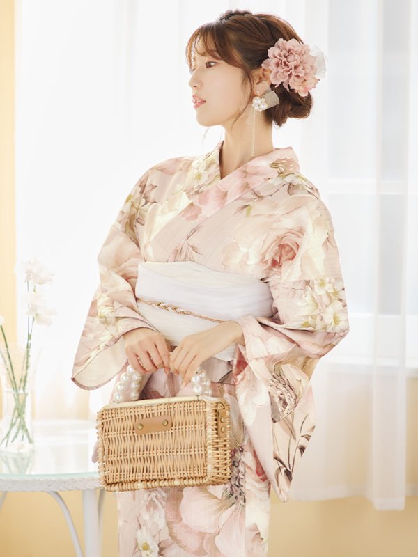 画像2: 【即日発送！】くすみピンクスウィート浴衣【浴衣３点セット 浴衣/帯/下駄】[YMT] (2)