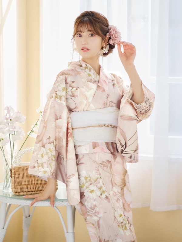 画像3: 【即日発送！】くすみピンクスウィート浴衣【浴衣３点セット 浴衣/帯/下駄】[YMT] (3)