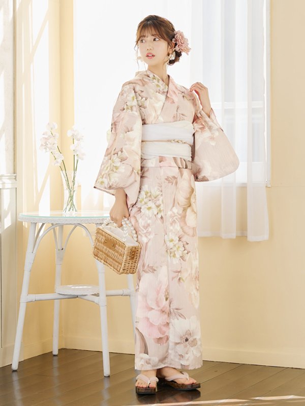 画像4: 【即日発送！】くすみピンクスウィート浴衣【浴衣３点セット 浴衣/帯/下駄】[YMT] (4)