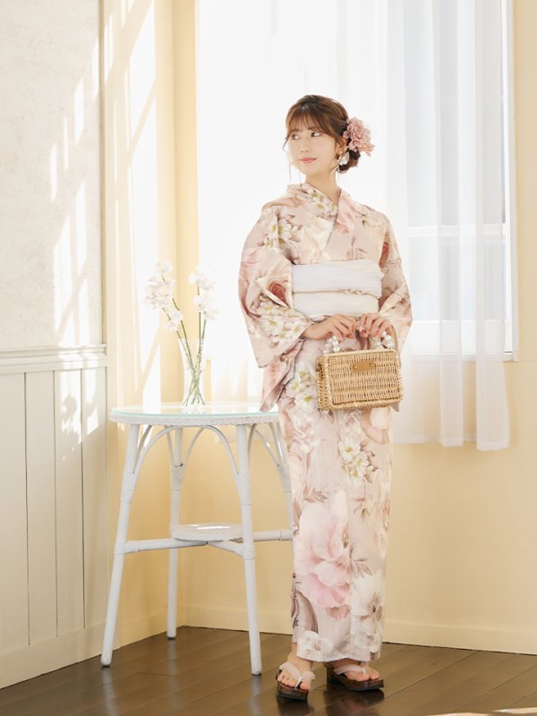 画像6: 【即日発送！】くすみピンクスウィート浴衣【浴衣３点セット 浴衣/帯/下駄】[YMT] (6)