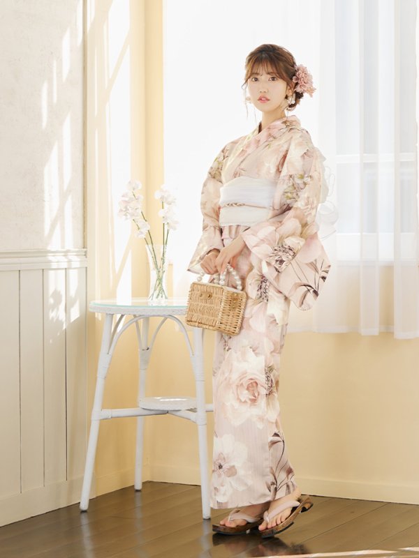 画像7: 【即日発送！】くすみピンクスウィート浴衣【浴衣３点セット 浴衣/帯/下駄】[YMT] (7)