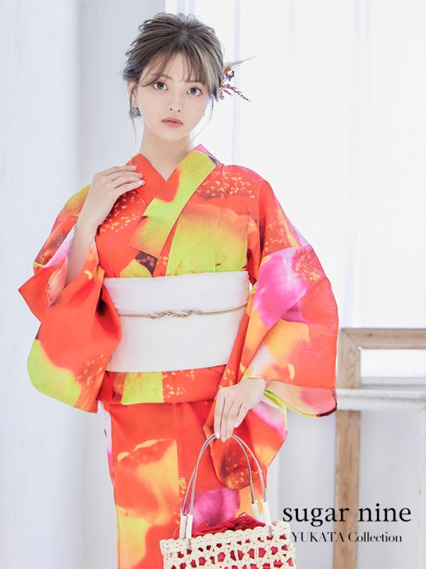 画像3: 【即日発送】【浴衣セール】【オリジナル浴衣】リアルフラワー橙色派手カワ浴衣セット (3)
