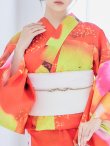 画像5: 【浴衣セール】【オリジナル浴衣】リアルフラワー橙色派手カワ浴衣セット（19obi-3/ Yhimo-P / Yheko-WH/ CG-16-R） (5)