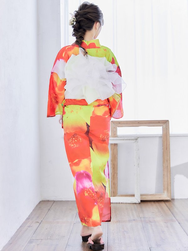 画像8: 【即日発送】【浴衣セール】【オリジナル浴衣】リアルフラワー橙色派手カワ浴衣セット (8)