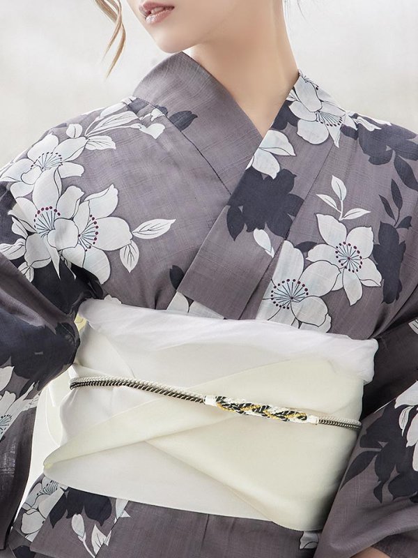 画像5: 【即日発送】【浴衣】クラシカルグレーの百合浴衣 【浴衣３点セット 浴衣/帯/下駄】[YMT] (5)