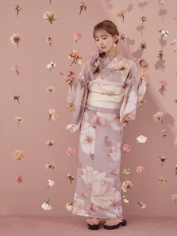 画像4: 【即日発送】【浴衣】 大人スウィートフラワー 薔薇 バラ ローズ 浴衣【浴衣３点セット 浴衣/帯/下駄】[YMT] (4)
