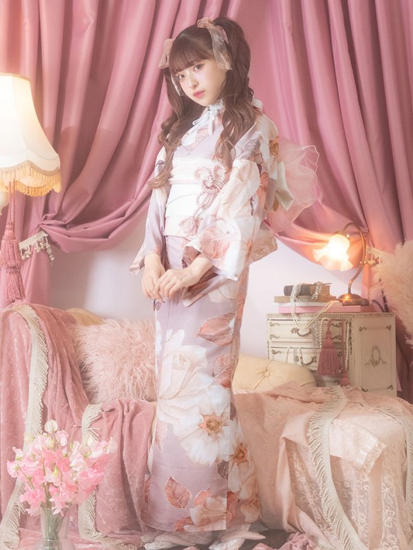 画像6: 【即日発送】【浴衣】 大人スウィートフラワー 薔薇 ローズ 浴衣【浴衣３点セット 浴衣/帯/下駄】[YMT] (6)
