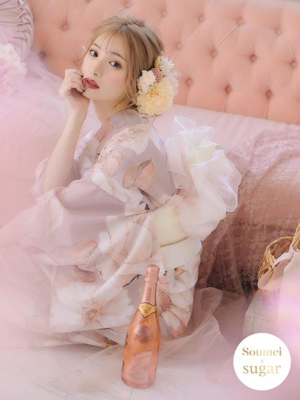 画像1: 【即日発送】【浴衣】 大人スウィートフラワー 薔薇 バラ ローズ 浴衣【浴衣３点セット 浴衣/帯/下駄】OBI-hira-100-ok-15-WxW / HIMO-900-yn-8-P / HEKO-800-sb-4-P / GETA-02-ok-5-P  [YMT] (1)