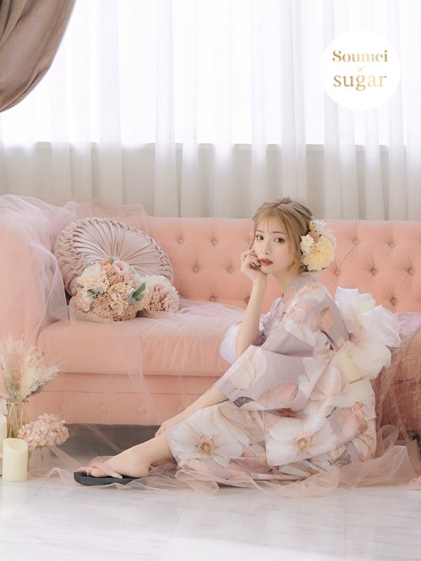 画像2: 【即日発送】【浴衣】 大人スウィートフラワー 薔薇 バラ ローズ 浴衣【浴衣３点セット 浴衣/帯/下駄】[YMT] (2)