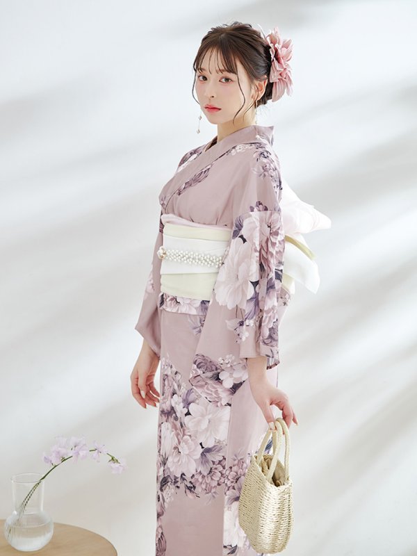 画像2: 【即日発送】【浴衣】大人スウィートフラワー 牡丹柄 浴衣【浴衣３点セット 浴衣/帯/下駄】[YMT] (2)