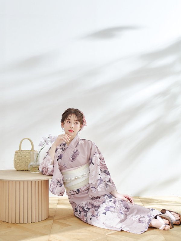 画像6: 【即日発送】【浴衣】大人スウィートフラワー 牡丹柄 浴衣【浴衣３点セット 浴衣/帯/下駄】[YMT] (6)