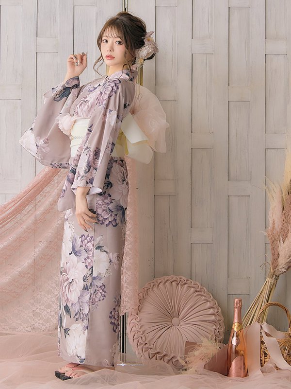 画像4: 【即日発送！】大人スウィートフラワー 牡丹柄 浴衣 【浴衣３点セット 浴衣/帯/下駄】[YMT] (4)