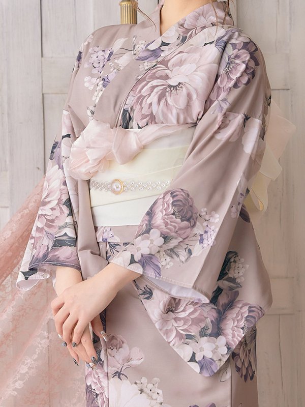 画像5: 【即日発送！】大人スウィートフラワー 牡丹柄 浴衣 【浴衣３点セット 浴衣/帯/下駄】[YMT] (5)
