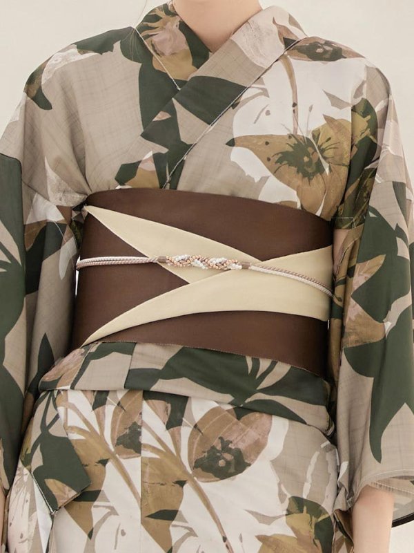 画像5: 【即日発送】【オリジナル浴衣】ヘルシーリーフ柄浴衣 【浴衣３点セット 浴衣/帯/下駄】[YMT] (5)