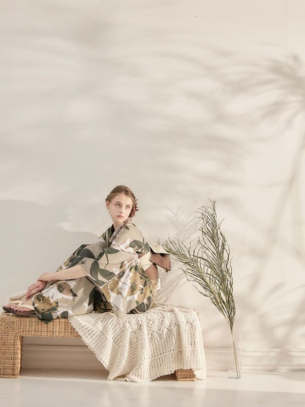 画像9: 【即日発送】【オリジナル浴衣】ヘルシーリーフ柄浴衣 【浴衣３点セット 浴衣/帯/下駄】[YMT] (9)