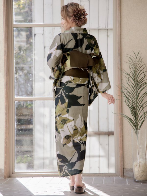 画像8: 【即日発送】【オリジナル浴衣】ヘルシーリーフ柄浴衣【浴衣３点セット 浴衣/帯/下駄】[YMT] (8)