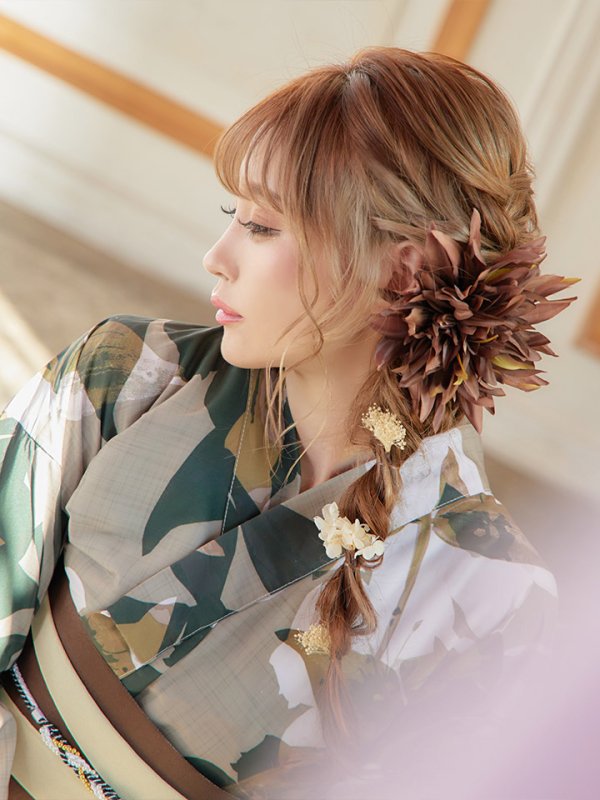 画像6: 【即日発送】【オリジナル浴衣】ヘルシーリーフ柄浴衣 【浴衣３点セット 浴衣/帯/下駄】[YMT] (6)