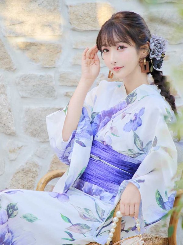 画像10: 【即日発送！】【浴衣】白地に水彩牡丹のクラシック浴衣 【浴衣３点セット 浴衣/帯/下駄】 グラデーション帯[YMT] (10)