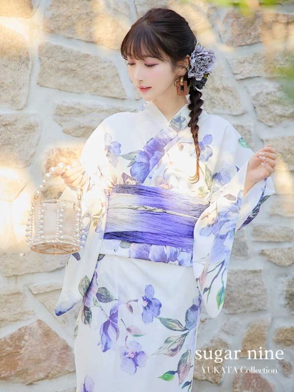 画像3: 【即日発送！】【浴衣】白地に水彩牡丹のクラシック浴衣 【浴衣３点セット 浴衣/帯/下駄】 グラデーション帯[YMT] (3)