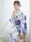 画像2: 【即日発送！】【浴衣】白地に水彩牡丹のクラシック浴衣 グラデーション帯 siwa-g09 / HIMO-900-yn-4-GYxGY / YA-953-kn-BL   / HEKO-800-sb-5-W / GETA-02-ok-3-LBL [YMT] (2)