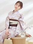 画像1: 【浴衣】ホワイトフラワーブラウン浴衣   OBI-hira-100-ok-2-BRxBE / HIMO-900-yn-7-MOC / YA-74-kn-MVPL / HEKO-800-sb-3-BR / GETA-02-ok-2-IV [YMT] (1)