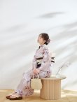 画像5: 【浴衣】ホワイトフラワーブラウン浴衣   OBI-hira-100-ok-2-BRxBE / HIMO-900-yn-7-MOC / YA-74-kn-MVPL / HEKO-800-sb-3-BR / GETA-02-ok-2-IV [YMT] (5)