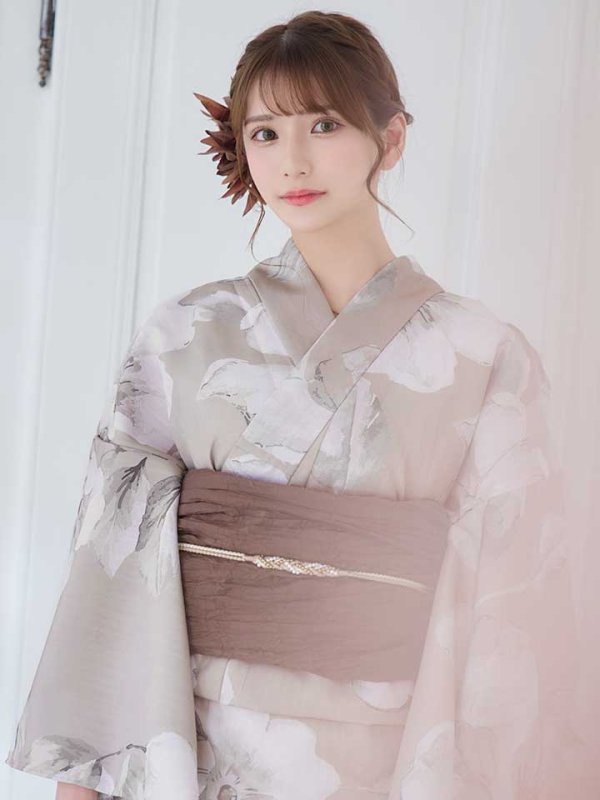 画像8: 【即日発送】【浴衣】ベージュ地にアネモネの大人花浴衣【浴衣３点セット 浴衣/帯/下駄】[ YMT ] (8)