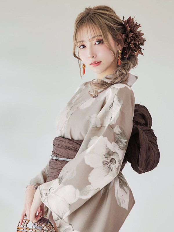 画像12: 【即日発送】【浴衣】ベージュ地にアネモネの大人花浴衣【浴衣３点セット 浴衣/帯/下駄】[YMT] (12)