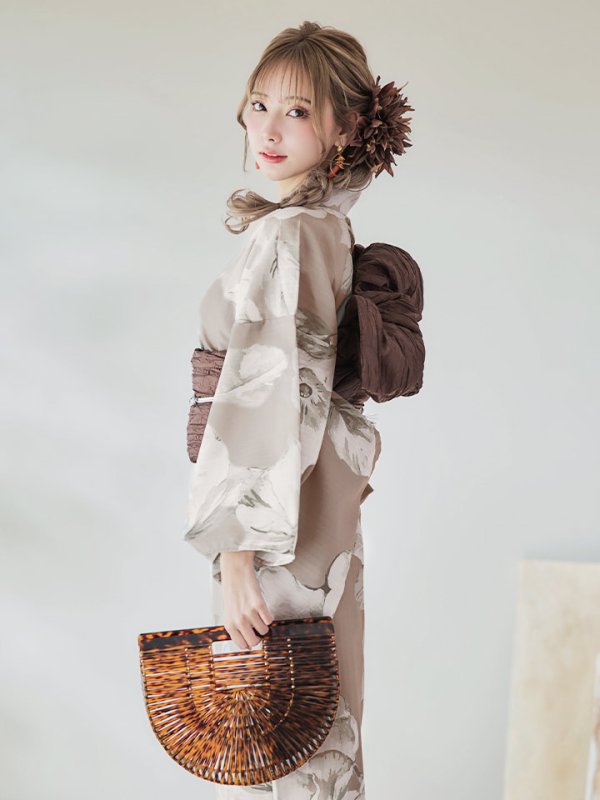 画像7: 【即日発送】【浴衣】ベージュ地にアネモネの大人花浴衣【浴衣３点セット 浴衣/帯/下駄】[YMT] (7)