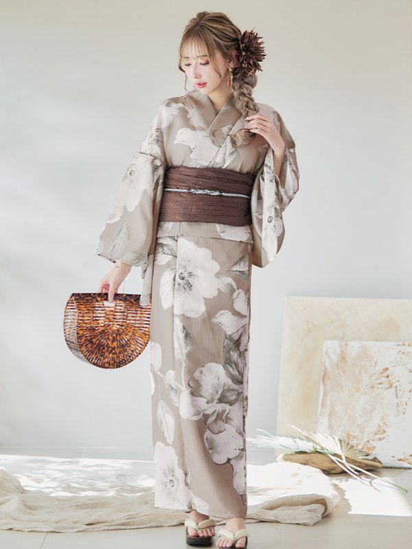 画像8: 【即日発送】【浴衣】ベージュ地にアネモネの大人花浴衣【浴衣３点セット 浴衣/帯/下駄】[YMT] (8)