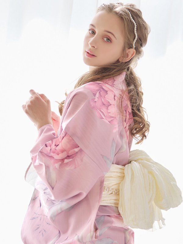 画像27: 【即日発送】【浴衣】大人スウィート/ピンク地に大柄牡丹浴衣 【浴衣３点セット 浴衣/帯/下駄】[YMT] (27)