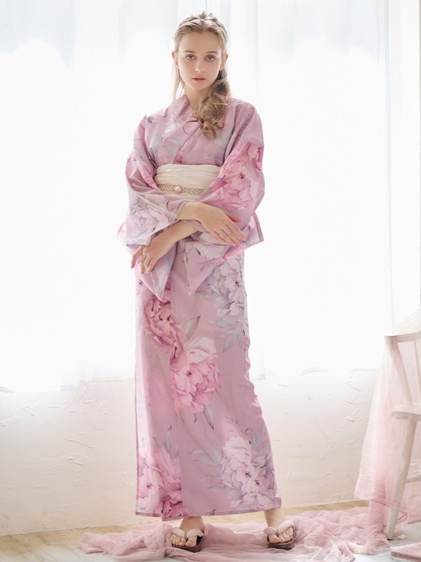 画像4: 【即日発送】【浴衣】大人スウィート/ピンク地に大柄牡丹浴衣 【浴衣３点セット 浴衣/帯/下駄】[YMT] (4)