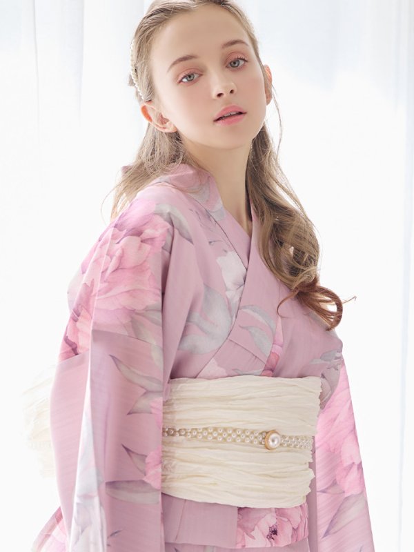 画像5: 【即日発送】【浴衣】大人スウィート/ピンク地に大柄牡丹浴衣 【浴衣３点セット 浴衣/帯/下駄】[YMT] (5)