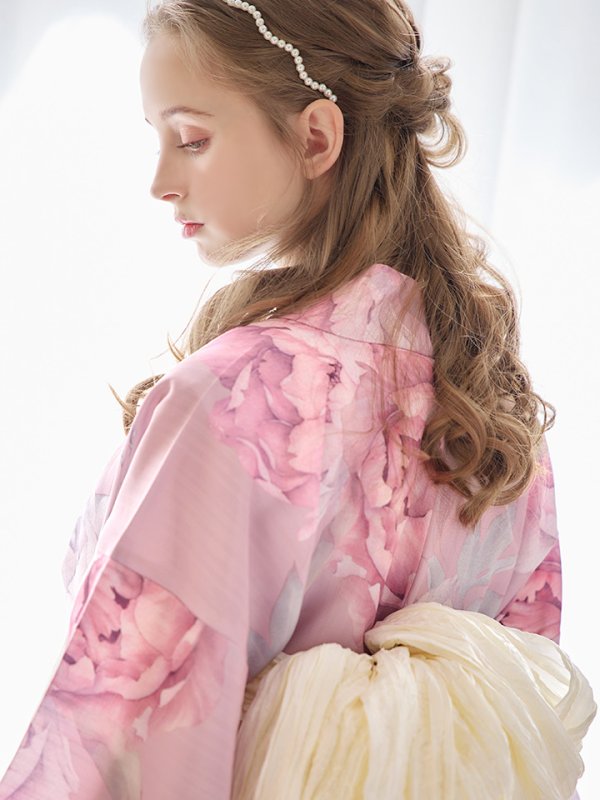 画像6: 【即日発送】【浴衣】大人スウィート/ピンク地に大柄牡丹浴衣 【浴衣３点セット 浴衣/帯/下駄】[YMT] (6)