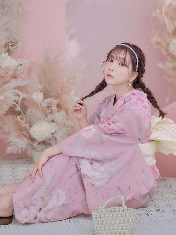 画像9: 【即日発送】【浴衣】大人スウィート/ピンク地に大柄牡丹浴衣 【浴衣３点セット 浴衣/帯/下駄】[YMT] (9)