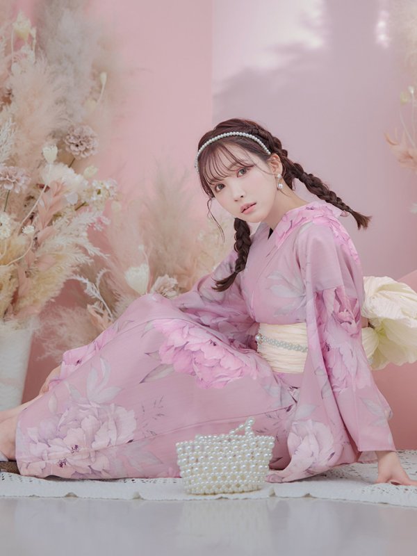 画像2: 【即日発送】【浴衣】大人スウィート/ピンク地に大柄牡丹浴衣 【浴衣３点セット 浴衣/帯/下駄】[YMT] (2)