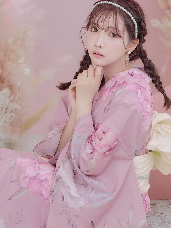 画像4: 【即日発送】【浴衣】大人スウィート/ピンク地に大柄牡丹浴衣 【浴衣３点セット 浴衣/帯/下駄】[YMT] (4)