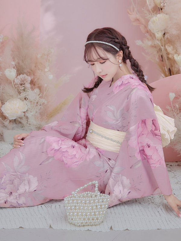 画像5: 【即日発送】【浴衣】大人スウィート/ピンク地に大柄牡丹浴衣 【浴衣３点セット 浴衣/帯/下駄】[YMT] (5)