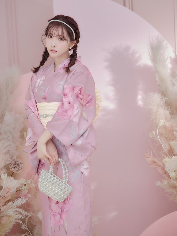 画像6: 【即日発送】【浴衣】大人スウィート/ピンク地に大柄牡丹浴衣 【浴衣３点セット 浴衣/帯/下駄】[YMT] (6)