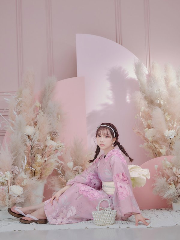 画像3: 【即日発送】【浴衣】大人スウィート/ピンク地に大柄牡丹浴衣 【浴衣３点セット 浴衣/帯/下駄】[YMT] (3)