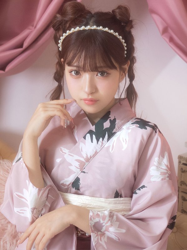 画像15: 【即日発送】【浴衣セール】【浴衣】 くすみピンク地xニュアンスフラワー 牡丹柄 浴衣 【浴衣３点セット 浴衣/帯/下駄】[YMT] (15)