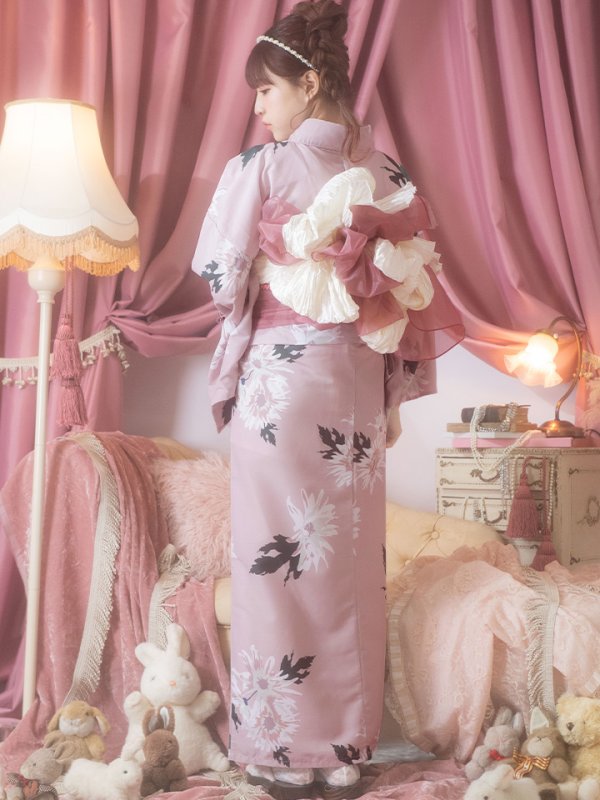 画像5: 【即日発送】【浴衣セール】【浴衣】 くすみピンク地xニュアンスフラワー 牡丹柄 浴衣 【浴衣３点セット 浴衣/帯/下駄】[YMT] (5)