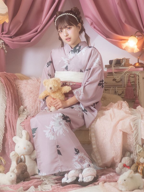 画像9: 【即日発送】【浴衣セール】【浴衣】 くすみピンク地xニュアンスフラワー 牡丹柄 浴衣 【浴衣３点セット 浴衣/帯/下駄】[YMT] (9)