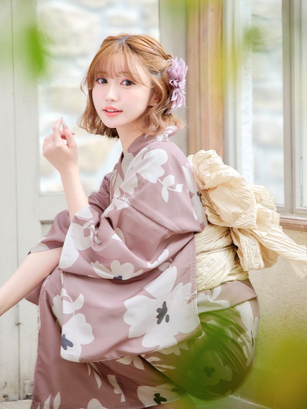 画像13: 【即日発送】【浴衣セール】 ブラウン地xシルエットフラワー 牡丹柄 【浴衣３点セット 浴衣/帯/下駄】[YMT] (13)