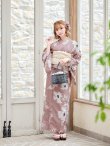 画像4: 【即日発送】【浴衣セール】 ブラウン地xシルエットフラワー 牡丹柄 【浴衣３点セット 浴衣/帯/下駄】[YMT] (4)