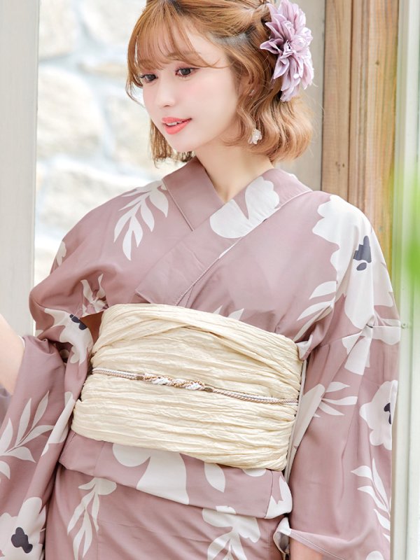 画像5: 【即日発送】【浴衣セール】 ブラウン地xシルエットフラワー 牡丹柄 【浴衣３点セット 浴衣/帯/下駄】[YMT] (5)