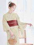 画像12: 【浴衣セール】ベージュ地x小花柄浴衣   OBI-siwa-200-kj-10-TRC / HIMO-900-yn-7-MOC / YA-1081-kj-IV /  HEKO-800-sb-3-BR / GETA-02-ok-2-IV [YMT] (12)